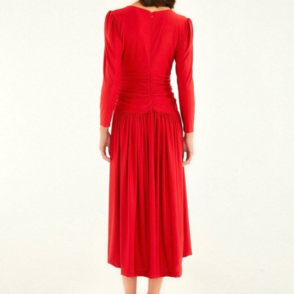 NWT - FARM Rio Red 3D Roses Long Sleeve Draped Midi Dress - Picture 3 of 9